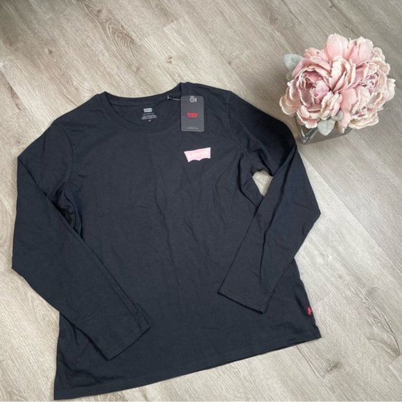 NWT Levi's Black Pink Logo Long Sleeve T Shirt Large - Picture 2 of 7
